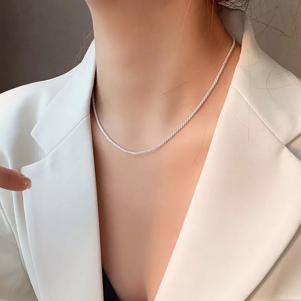 Anthropologie Silver Shimmer Clavicle Chain Choker Necklace
